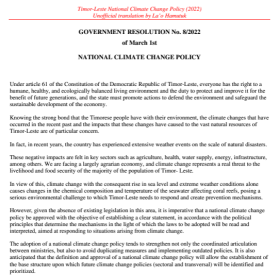 Timor-Leste National Climate Change Policy 2022